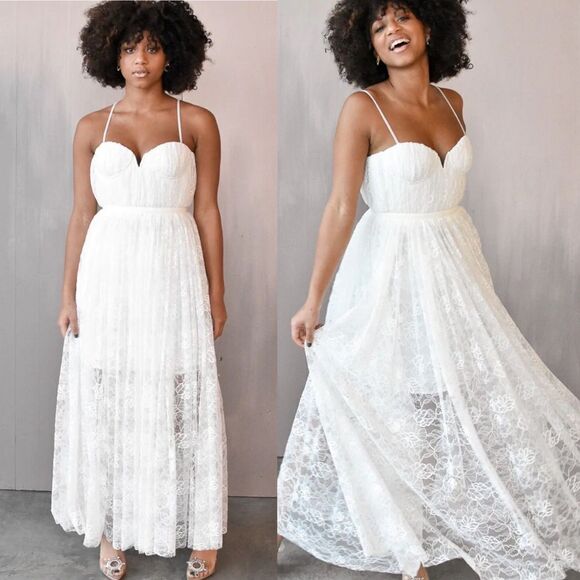 Sau Lee Selena Lace Sweetheart Midi Dress in White Bridal Wedding 0 - Picture 5 of 14